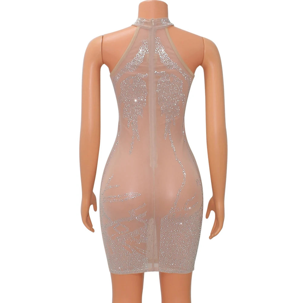 Vestido de Fiesta con Rhinestones - Sexy Mini Dress