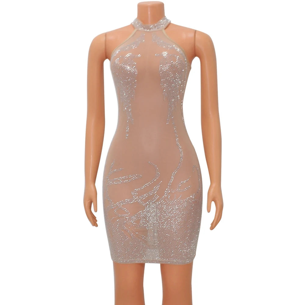 Vestido de Fiesta con Rhinestones - Sexy Mini Dress